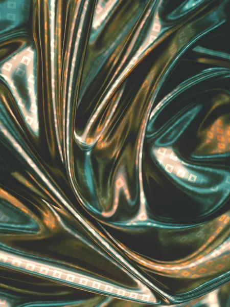 Tissu Ondulé Holographique Avec Motif Carrés Brillants Surface Métallique Psychédélique — Photo