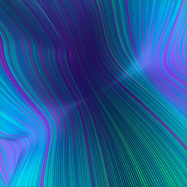 紫色和绿色背景波浪形金属丝 摘要设计元素 未来派的迷幻质感精美的3D渲染数字图像 — 图库照片
