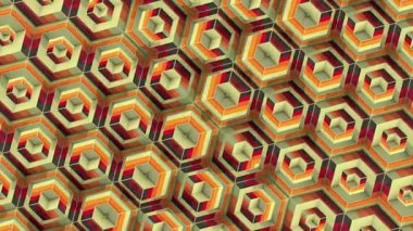 Dinamik biçimde deforme olmuş altıgen elementlerin simetrik desenli kusursuz döngü animasyonu. Parlak renkler zengin bir görsel etki yaratmak için kullanılır. 3D görüntüleme 4K