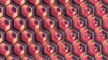 Kübik elementleri dinamik olarak dönüştüren soyut, dikişsiz döngü animasyonu. Yapıları zamanla gelişir ve renk şeması mor-turuncu bir gradyan üzerine kuruludur. 3D görüntüleme 4K