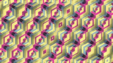 Renkli küplerin simetrik yapısıyla yavaş yavaş şekil değiştiren soyut, dikişsiz döngü animasyonu. 3D görüntüleme. 4K, Ultra HD çözünürlüğü