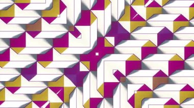 Kaleydoskopik mimari modelin hipnotik üç boyutlu animasyonu. Pembe ve sarı tonlarda titreşen şekilli kusursuz döngü. Tasarım ve VJ döngüleri için modern bir arkaplan