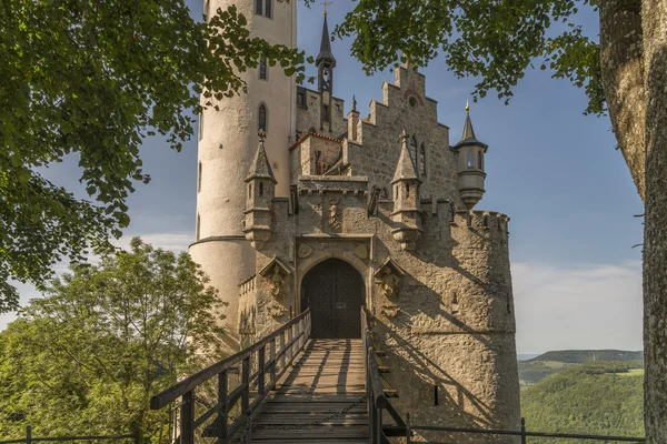 Lichtenstein Castle, closeup of entrance gate and drawbridge — Stock Photo, Image