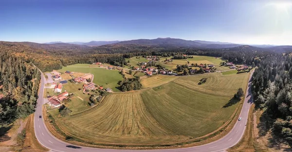 Imagem Uma Vista Aérea Panorâmica Paisagem Floresta Baviera Com Montanhas — Fotografia de Stock