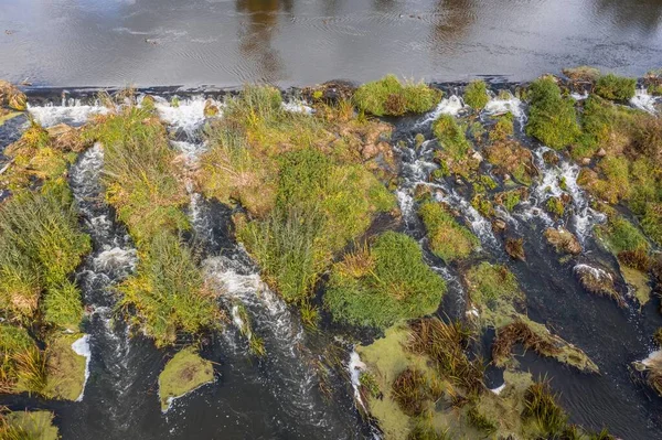 Close Natural Barrage Rivers Naab Vils Overgrown Moss Plants Kallmnz — Stock Photo, Image