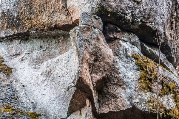 Mystical rock group and stone group Teufelsstein near the Teufelsmuehle near Rattenberg with the rock face a face or grimace of a devil\'s face natural origin and natural phenomenon, Bavarian Forest