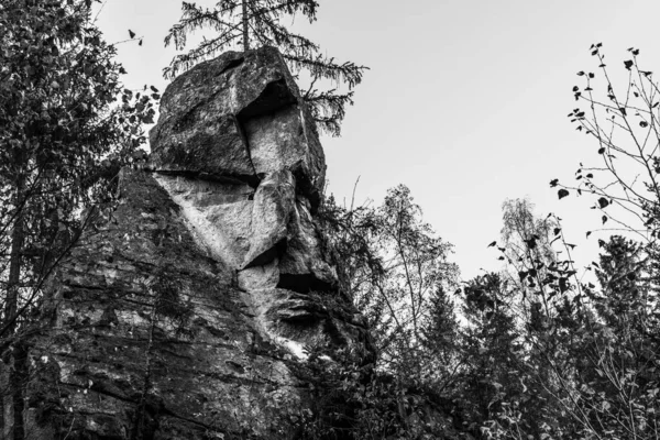 Чорно Біле Зображення Містичної Рок Групи Кам Яної Групи Teufelsstein — стокове фото