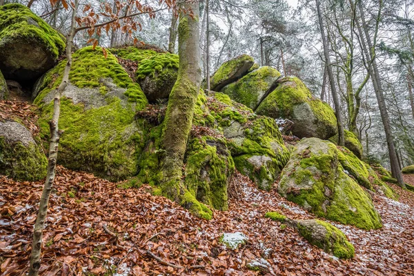 Starověká Ošlehaná Megalitická Žulová Skalní Formace Jeskyní Průlomem Bavorském Lese — Stock fotografie