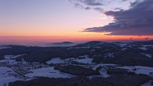 Bilder Från Solnedgången Vintern Med Snö Och Med Utsikt Från — Stockvideo