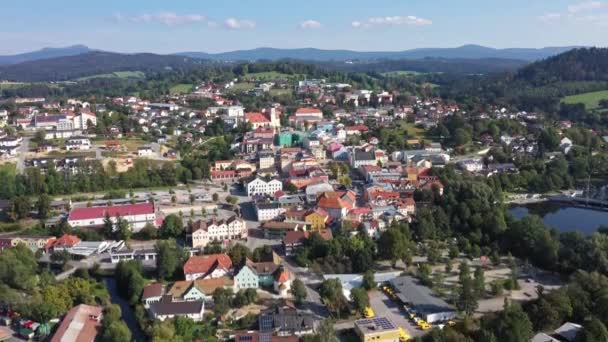 Langsamer Abstieg Luftaufnahmen Mit Drohne Bayerischen Wald Mit Blick Auf — Stockvideo