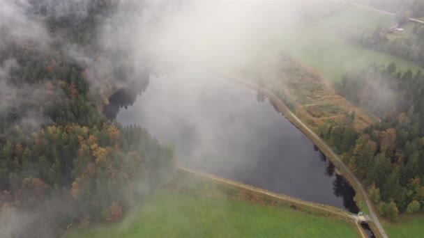 Flugaufnahmen Von Luftaufnahmen Mit Einer Drohne Bayerischen Wald Über Dem — Stockvideo