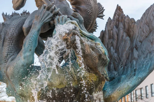 Burglengenfeld März 2021 Stadtbrunnen Georgsbrunnen Nackte Schore Genannt Drachentöter Georg — Stockfoto