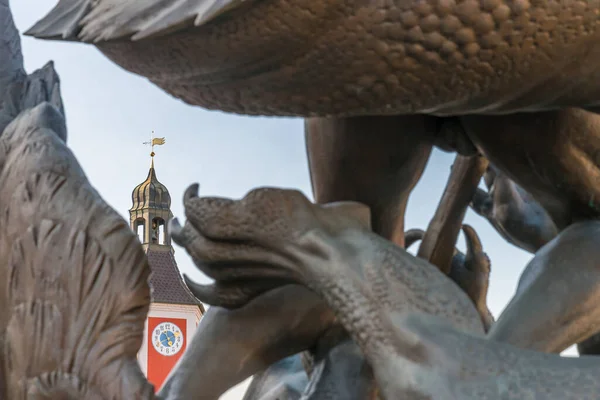 Burglengenfeld März 2021 Stadtbrunnen Georgsbrunnen Nackte Schore Genannt Drachentöter Georg — Stockfoto