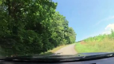 Almanya 'nın Aşağı Bavyera bölgesindeki Bavyera Ormanı' ndaki Grafenau 'da yol ve manzarayı gösteren bir gösterge panelinin kamera görüntüleri.