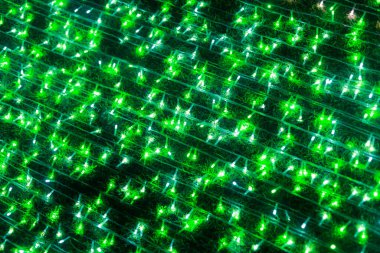 Parlayan yeşil ışığın dinamik hareket bulanık efektli soyut arkaplanı. Neşeli, enerjik ve enerjik bir görüntü büyülü ve kutlayıcı bir atmosfer yaratır.