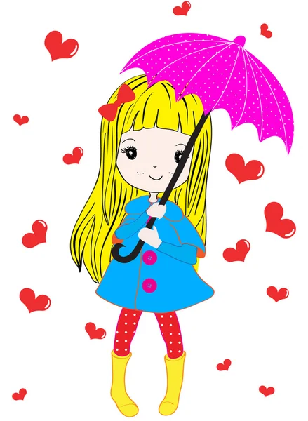 Nettes Mädchen mit Regenschirm — Stockvektor