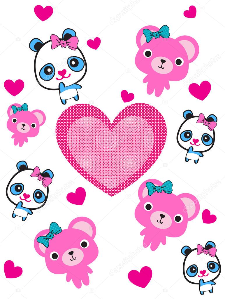 cute animals with heart design