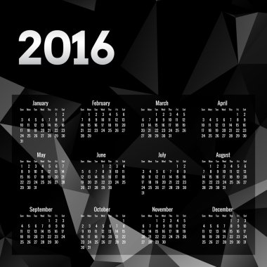 Siyah çokgenler ile 2016 takvim