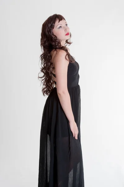 Vestido negro y pelo largo — Foto de Stock