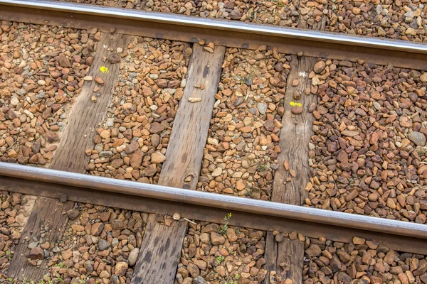 Close Railway Track Steam Engine Modern Trains — Stock Photo, Image