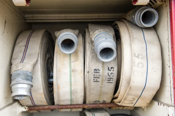 Close up of Vintage fire truck equipment and pipes — Stock Photo, Image