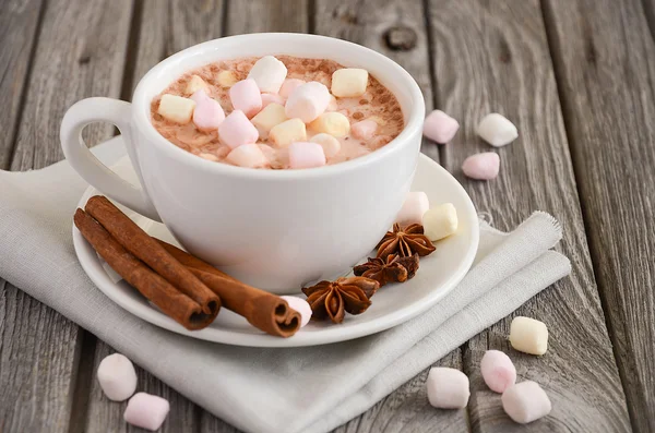 마쉬 멜 로우와 향신료와 함께 핫 초콜릿 — 스톡 사진