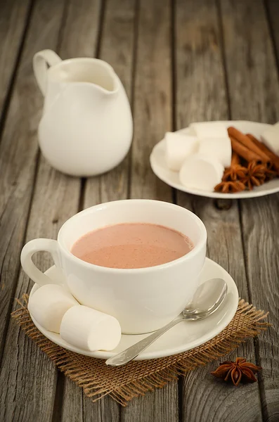 Chocolate caliente con malvaviscos y especias — Foto de Stock