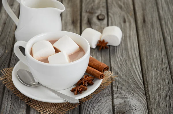 Chocolate quente com marshmallows e especiarias — Fotografia de Stock