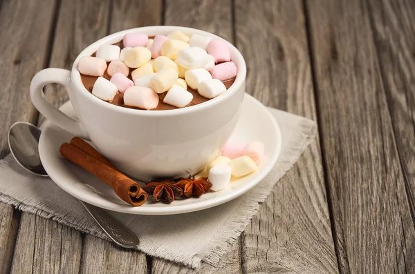 Warme chocolademelk met marshmallows en specerijen — Stockfoto