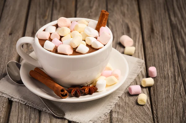 Chocolate quente com marshmallows e especiarias — Fotografia de Stock