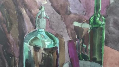 Yeşil bir şişe ile expressionistic natürmort resim