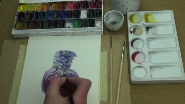 Process of painting cabbage — Stock Video