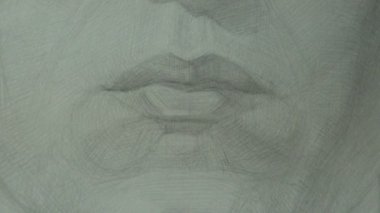 Genç modelin dudakları bir çalışma grafit kalemle çizim