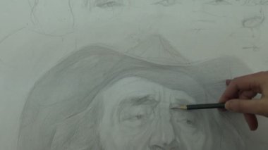 Eski bir çalışma çizim kalem grafit ile kovboy şapkalı adam