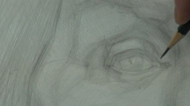Eski bir çalışma çizim kalem kadının göz grafit ile