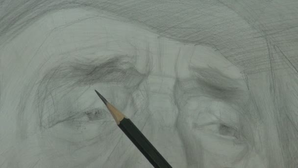 Zeichnung einer Studie über das Auge und die Augenbraue eines alten Mannes mit Graphitstift — Stockvideo