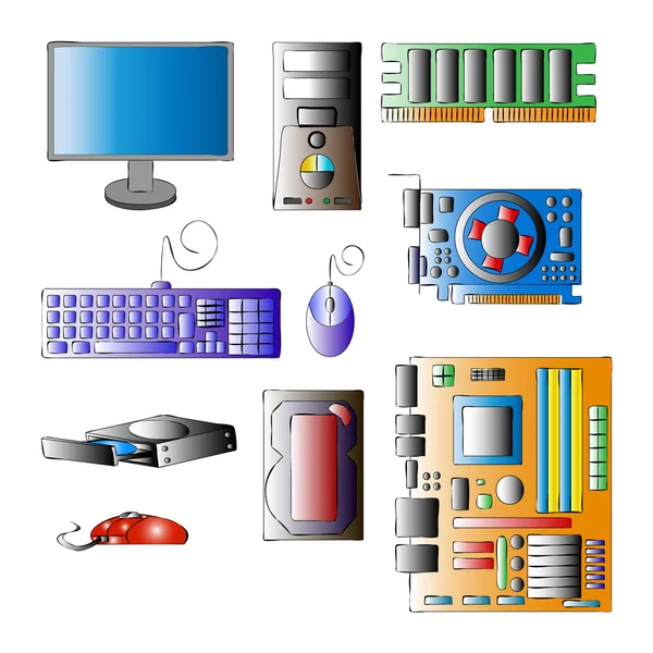 A set of components for computer — Stock Vector