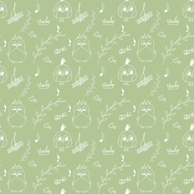 Karikatür kuş şube ve açık yeşil renkli pastel ile ilgili notlar 