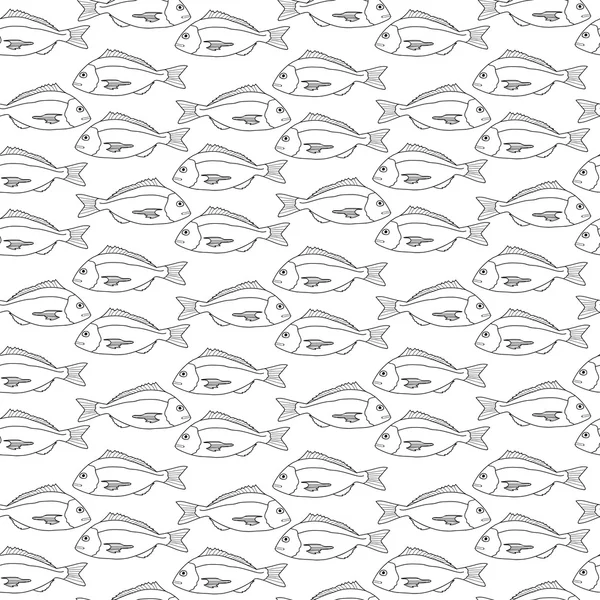 Seamless pattern black fish white background — Stock Vector