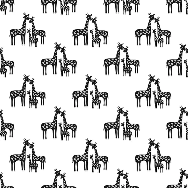 Family of giraffes on white background illustration of a pattern — Stock Vector