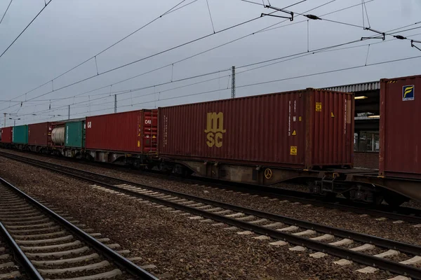 Berlin Almanya Kasım 2019 Demiryolu Taşımacılığı Trendeki Konteynırlar — Stok fotoğraf