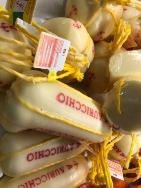 Roma, İtalya - 31 Ağustos 2020: Auricchio İtalyan peyniri