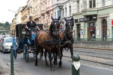 Prag, Çek Cumhuriyeti - 25 Temmuz 2020: Gezmek için at arabaları