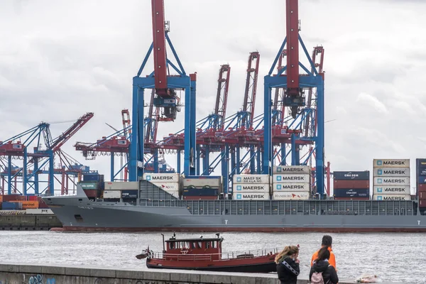 Hamburg Tyskland Mars 2021 Thetis Containerfartyg Och Transportcontainrar Hamburgs Hamn — Stockfoto