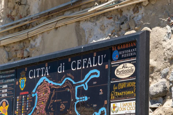 Cefalu Italy May 2019 Tourist Information Map Italian City Cefalu — 스톡 사진