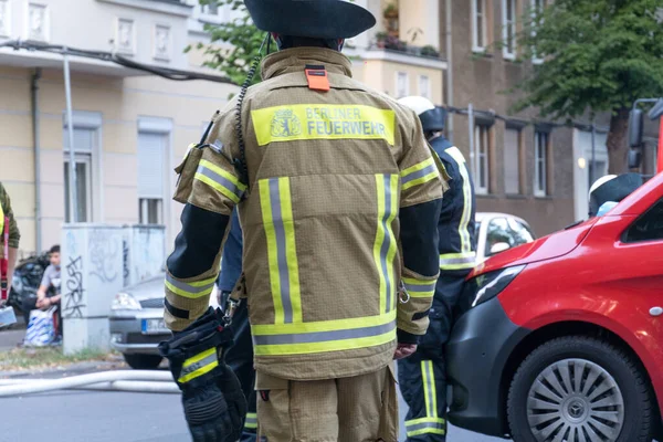 Berlin Germany August 2020 Back Turned Berliner Fire Department Firefighters — Stock Photo, Image