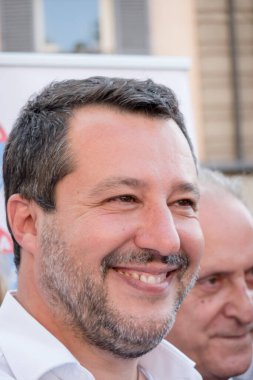 Roma, İtalya - 21 Temmuz 2021: Matteo Salvini, eski İtalya Başbakan Yardımcısı ve İçişleri Bakanı. Ayrıca Aralık 2013 'ten bu yana Kuzey Ligi Federal Sekreteri olmuştur.
