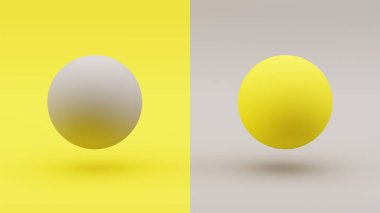 2021 yılının rengi. Aydınlatıcı sarı ve nihai gri. 3 boyutlu illüstrasyon. 3d oluşturma