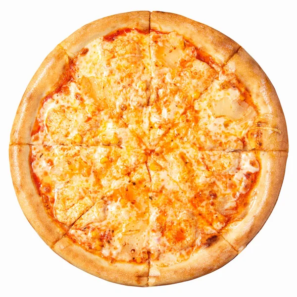 Pizza Hawaiana Con Vista Superior Queso Aislada Fondo Blanco Fotos de stock