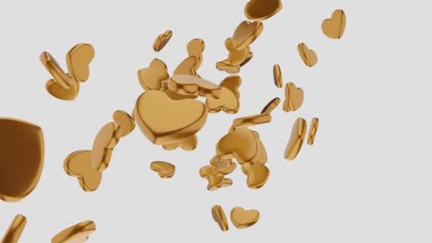 Animacja Ruchu Reprezentująca Złote Serca Powoli Spada Renderowanie — Wideo stockowe